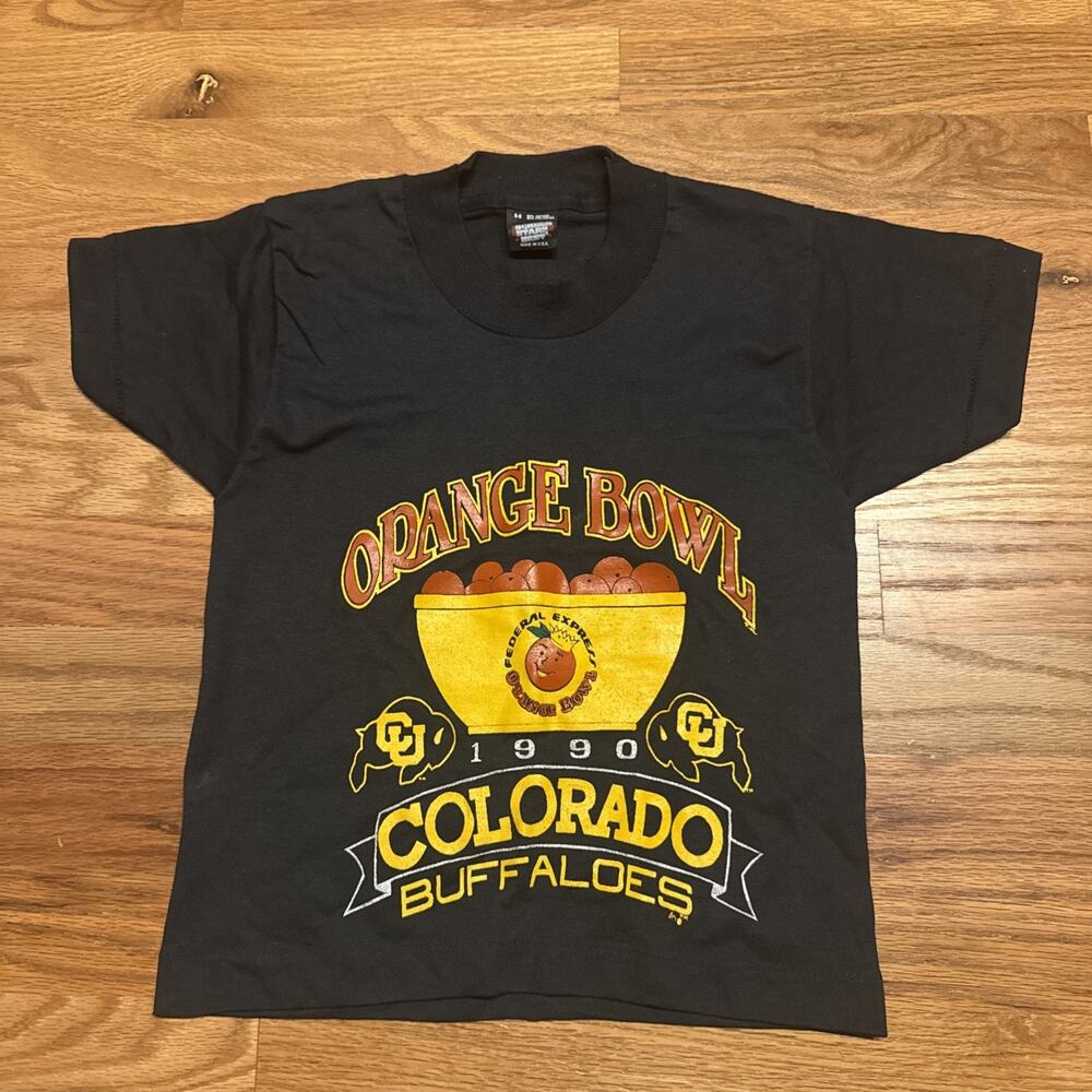 Vintage Colorado Buffaloes Buffs 1990 Orange Bowl Single Stitch Shirt Kid Sz 6-8